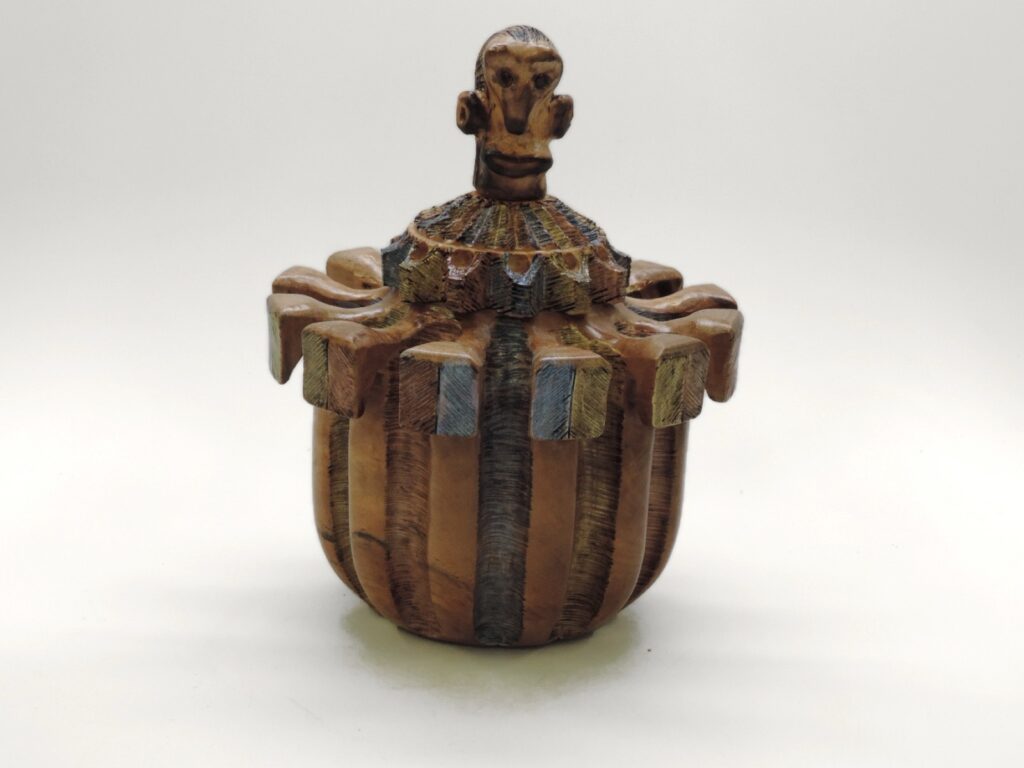 "Head Case" Six, turned wood sculpture by Ken Deaner