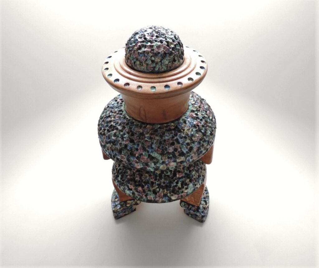 Lost in Spacebot, turned wood sculpture by Ken Deaner